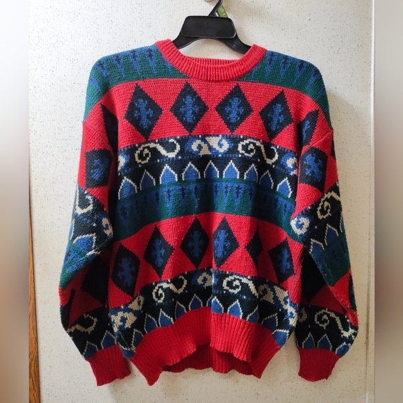 Vintage Jonathan Stewart Christmas Sweater Large Geometric Grandpa Sweater Clean - Picture 1 of 9